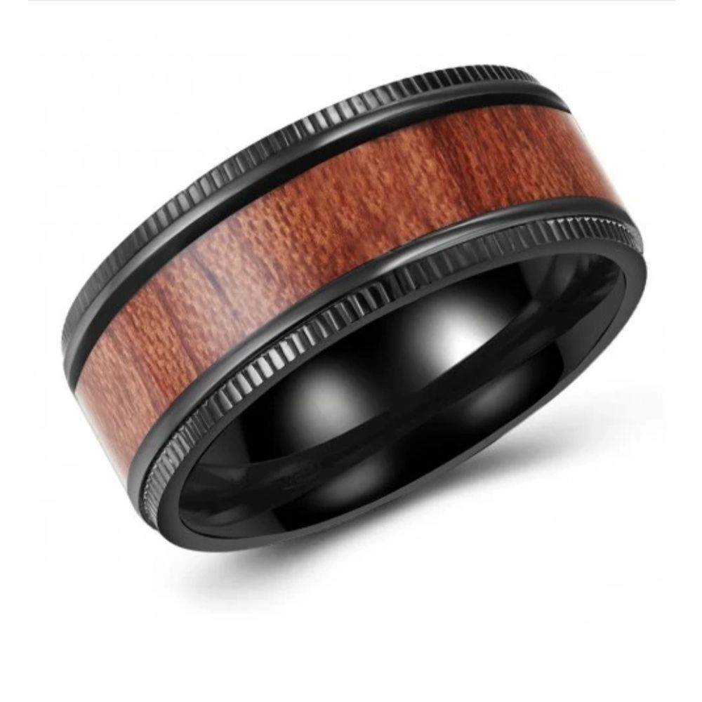 Men's Black Tungsten Wood Inlay Ring